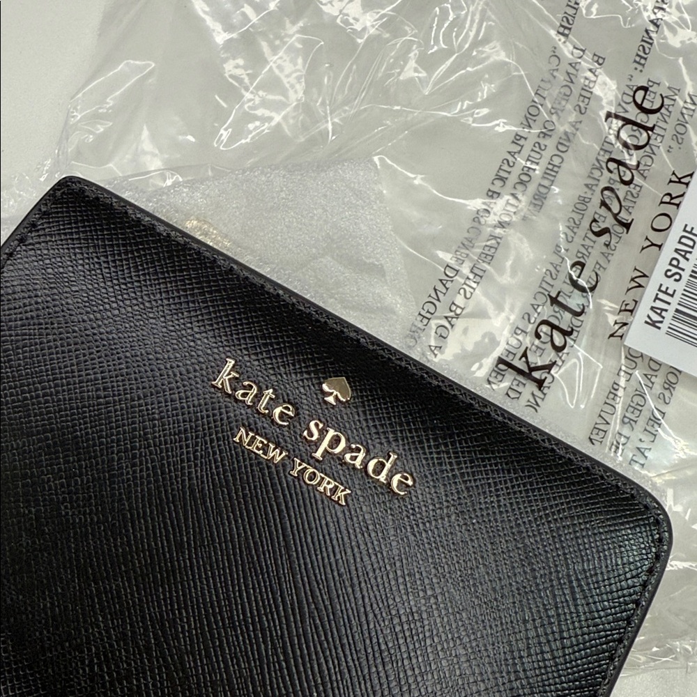 NWT Kate spade Madison Small L-Zip Wallet black and gold leather - Picture 3 of 14